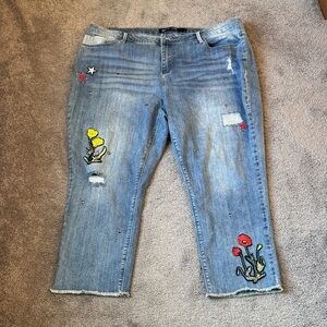 Simply Be Evie Straight Leg Embroidered Jeans SIZE 24R (US 20) Floral Distressed